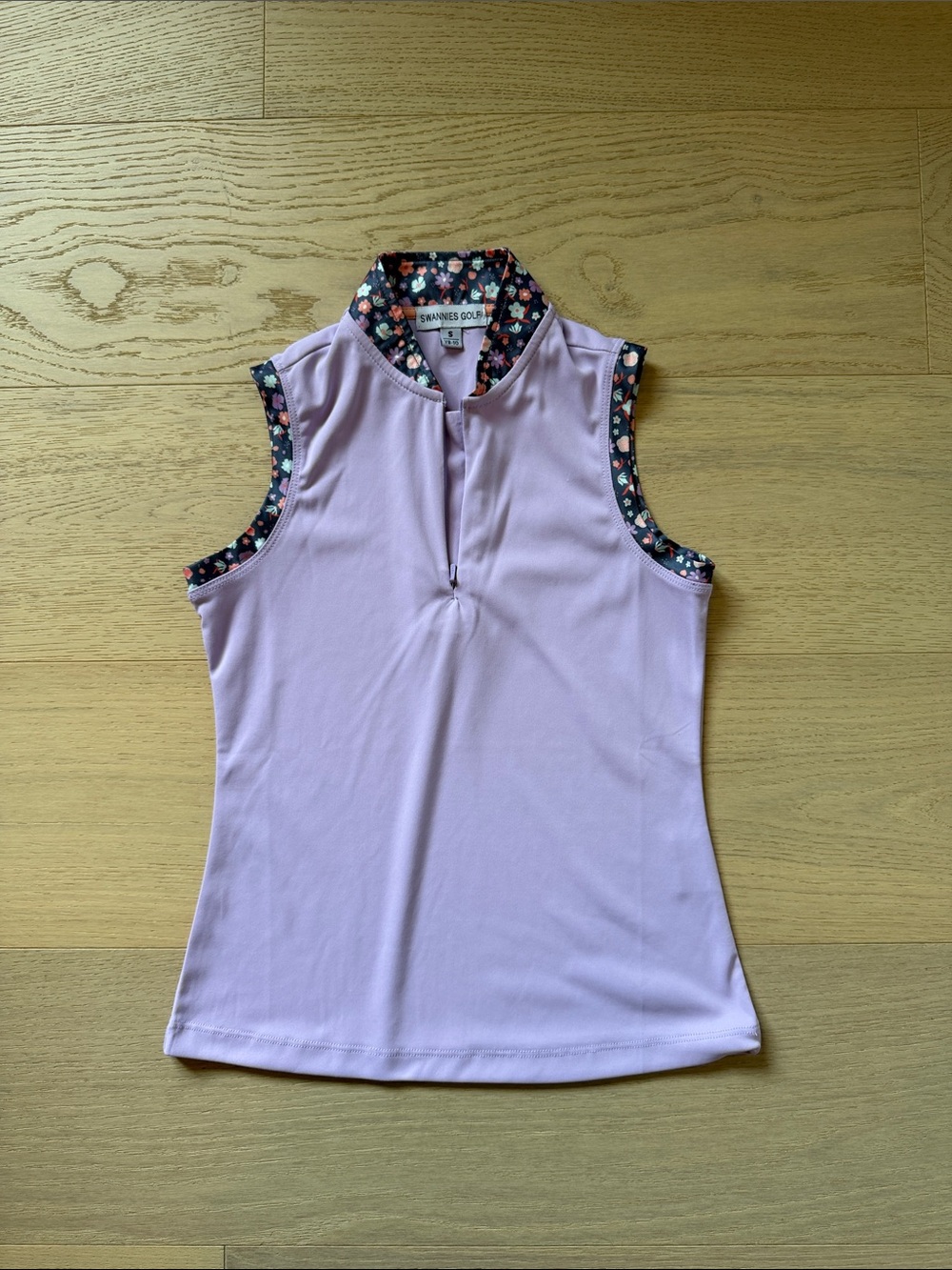 Swannies Golf Girls Sleeveless Lavender Floral-Trim Polo Tank
